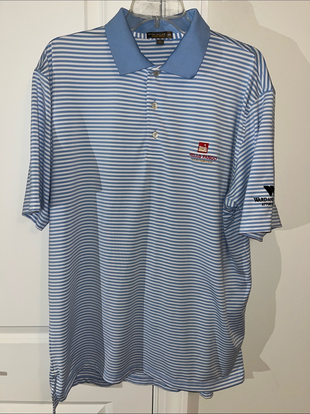 Wells Fargo Championship Charlotte NC Summer Comfort Blue Stripe Golf Polo Shirt
